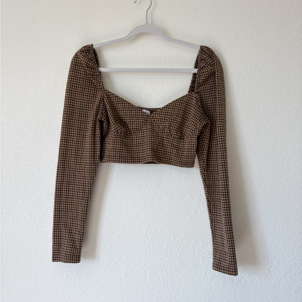 Princess Polly Brown Checkered Blouse
